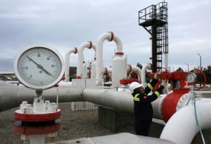 A worker checks the valve gears in a natural gas control centre of Turkey's Petroleum and Pipeline Corporation